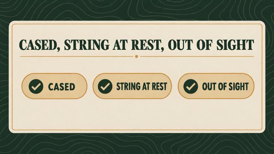 Carry a crossbow in the UK cased, with the string at rest and out of sight.