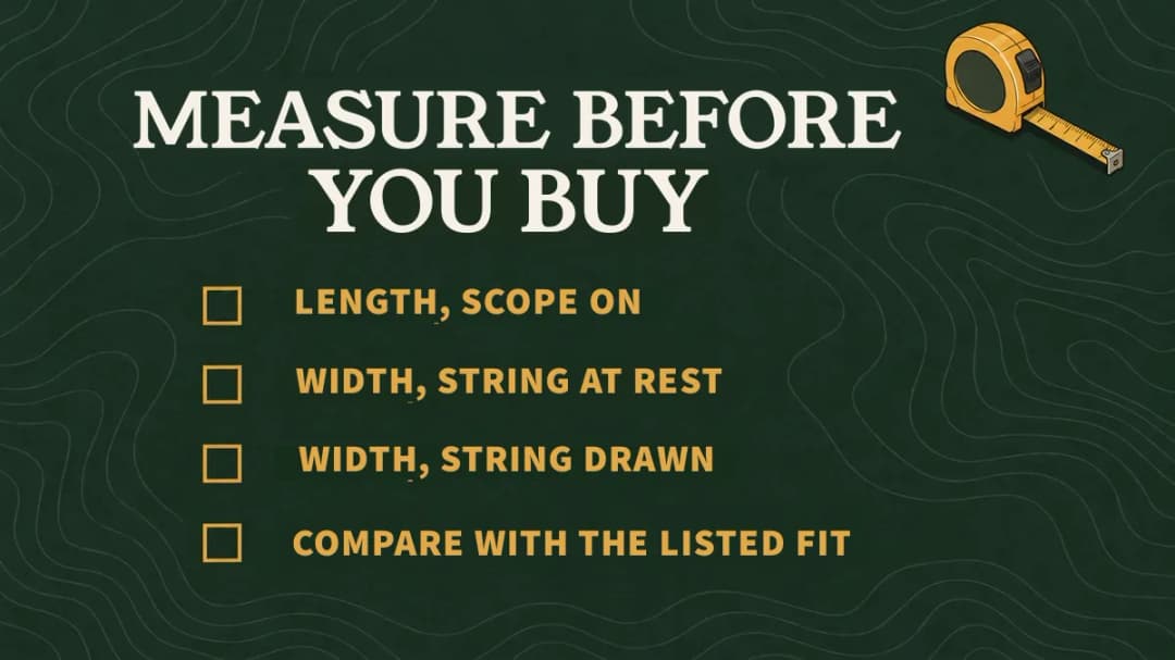 Measure the inside of a case, length and width, and compare it with your crossbow's length and limb-tip width before you buy Measure before you buy: length with the scope on, width with the string at rest and drawn, then compare with the case's listed fit.